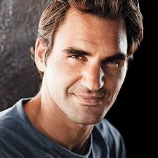 Roger Federer close-up portrait against a dark background